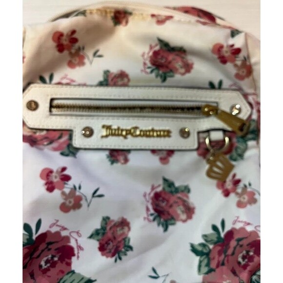 Juicy Couture White w/Pink Floral Fabric w/ Leather Trim 11" Backpack Handbag* - Picture 3 of 10